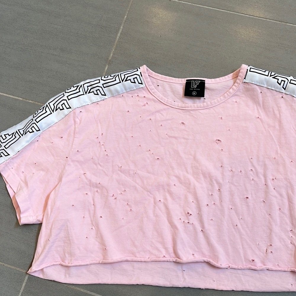 Pink LF crop top-distressed look